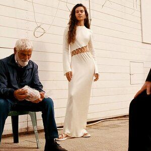 Shona Joy Arienzo Asymmetrical Lace Up Maxi Dress - Cream (NWT)